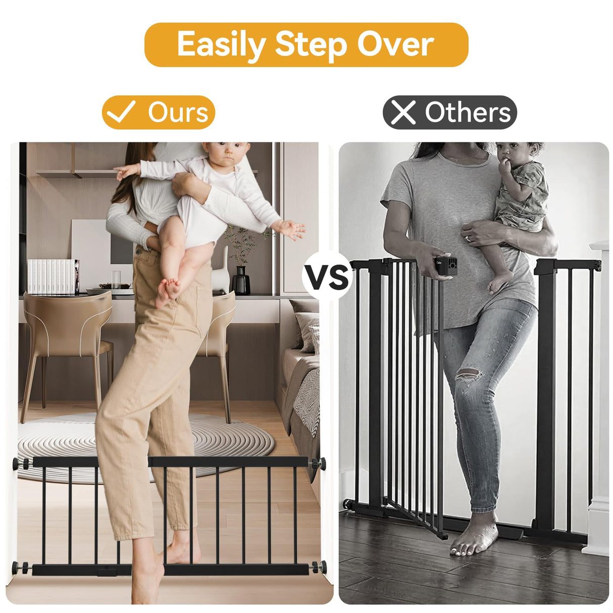 Dog Gate Indoor,18"-45" Adjustable Extra Wide Metal Short Dog Gate to Step Over, 18" Tall Small Pet Gate with 3 Extension Kits, Pressure Mounted Dog Gate for Doorways & Stairs Black