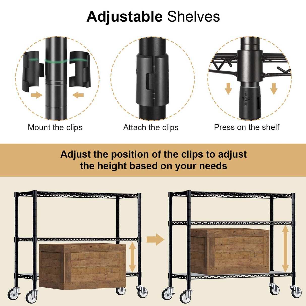 Kitchen Bakers Rack with Adjustable Shelf, 4-Tier Heavy Duty Kitchen Storage Rack with Wheels, Microwave Stand for Big Microwave, Metal Utility Kitchen Appliances Storage Shelf