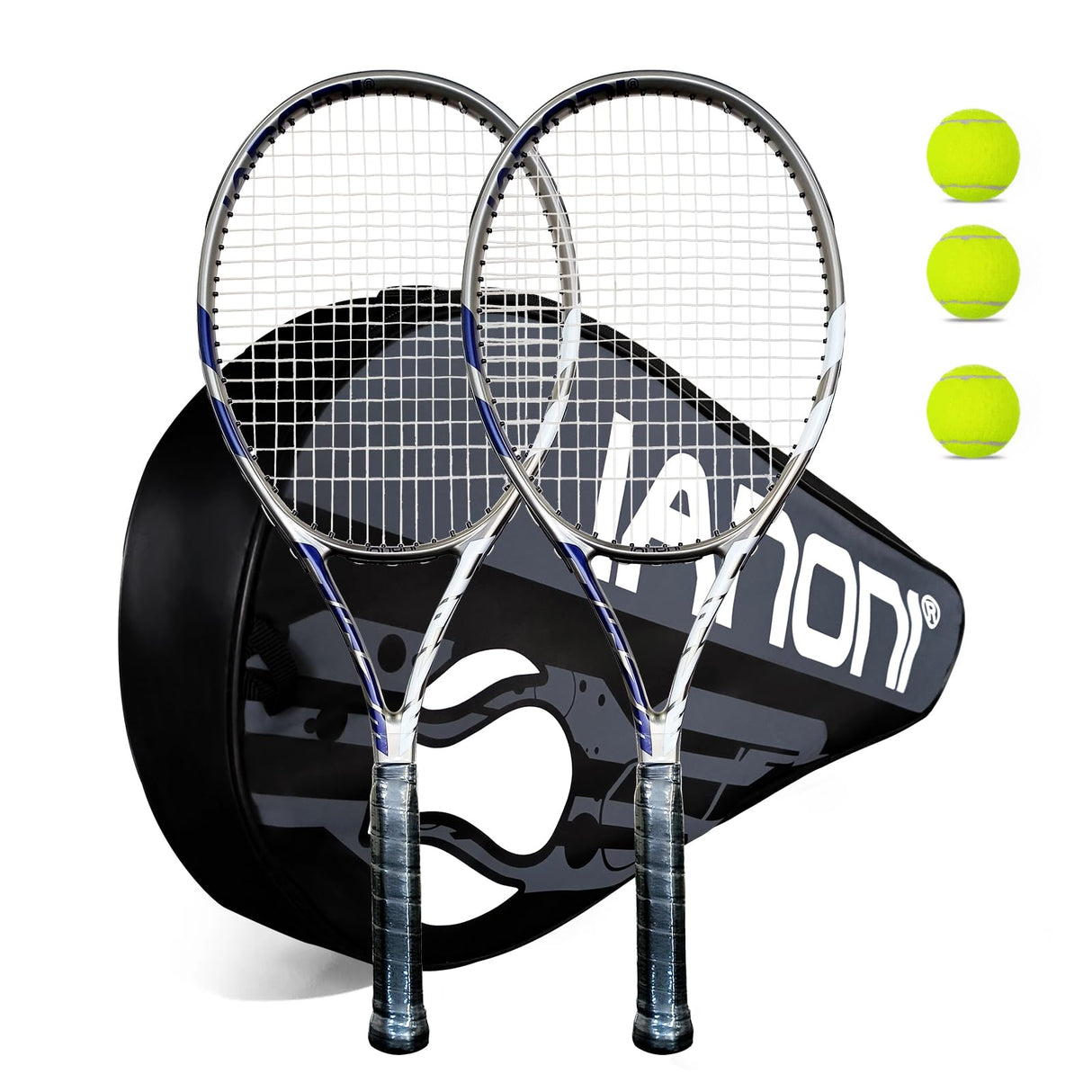 Tennis Rackets for Adults Pre-Strung 27 Inch Tennis Racquets 2 Player Set with 3 Balls 1 Bag