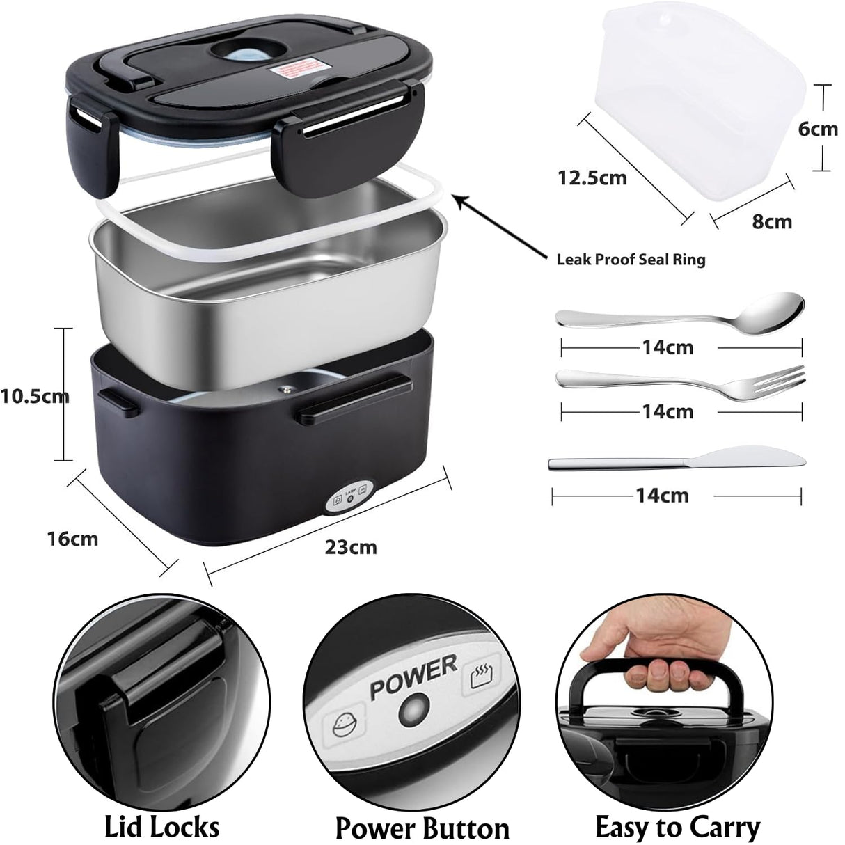 Electric Lunch Box, Food Heater Portable Warmer Leakproof Heated Box, 220V AU Socket, Heating Microwave for Car/Home with 1.5L Removable Stainless Steel Container with Spoon,Fork,Knife & Napkin,Bag