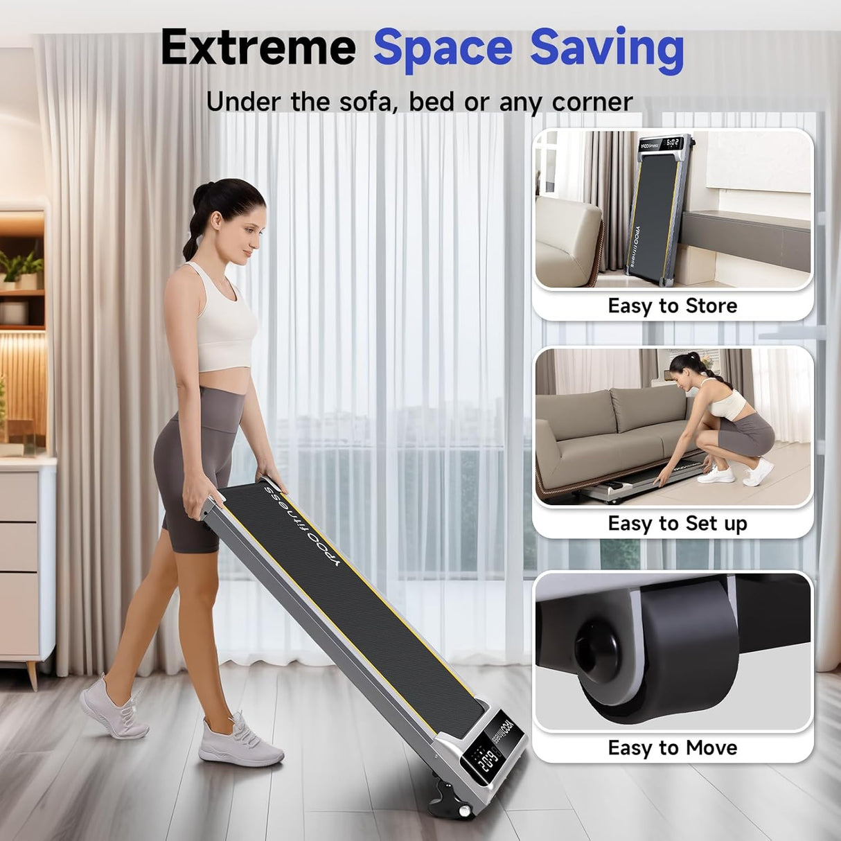 YPOO Walking Pad with Incline up to 6%, Treadmill for Home with LED Display, 136KG Portable Installation-Free Under Desk Treadmill with APP, Easy to Store Running Walking Machine