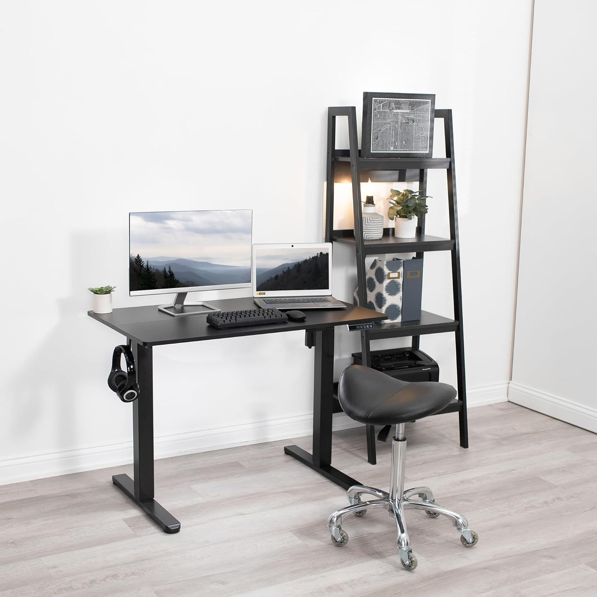 VIVO Electric Height Adjustable 102cm x 61cm Stand Up Desk, Complete Standing Workstation with Memory Controller, Black 2 Part Top, Black Frame, DESK-EP40TB