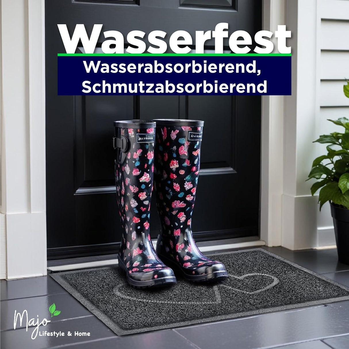 Majo Lifestyle Floor Mats Indoor and Outdoor Use - Robust Rubber Front Door Mats - Bathroom Rug - Doormat Gift - Pet Mat - Welcome Doormat Outside (Black)
