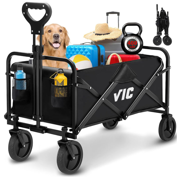 L4 Heavy-Duty Collapsible Utility Wagon with Side Pocket