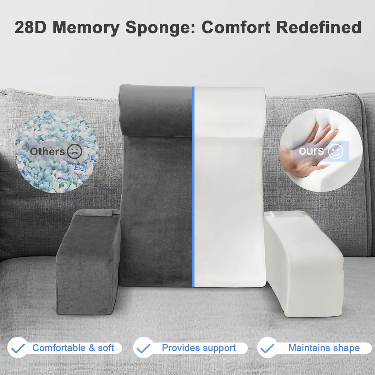 Reading Backrest Pillow with Arms & Storage Pockets