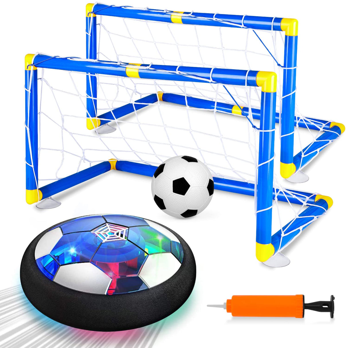 Kids Toys Hover Soccer Ball Set with 2 Goals, Air Soccer with LED Light, USB Rechargeable Floating Soccer Ball with Foam Bumper for Indoor Outdoor Sports Ball Game, Football Toy for Boy Girl Best Gift