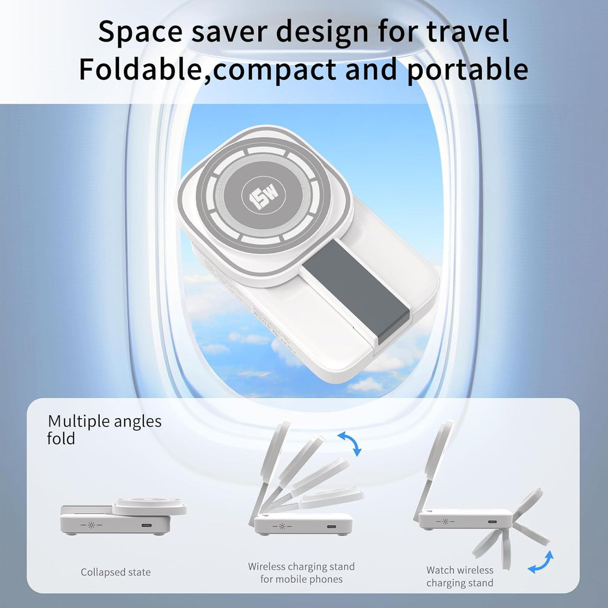 3 in 1 Foldable Wireless Charging Station for iPhone Magnetic Charger,Mag-Safe Travel Wireless Charger Stand Dock Compatible with iPhone 16/15/14/13&Air-Pods&Apple Watch with Night Light Stand(White)