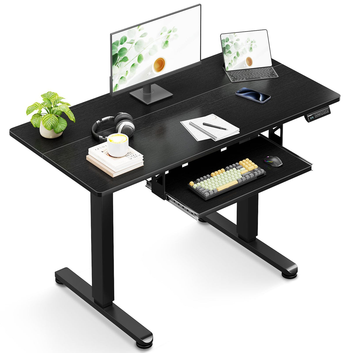 ODK Electric Standing Desk with Keyboard Tray & Memory Control,72-118cm Height Adjustable Sit Stand Desk,Ergonomic Computer Desk for Home Office,100 * 50cm,White