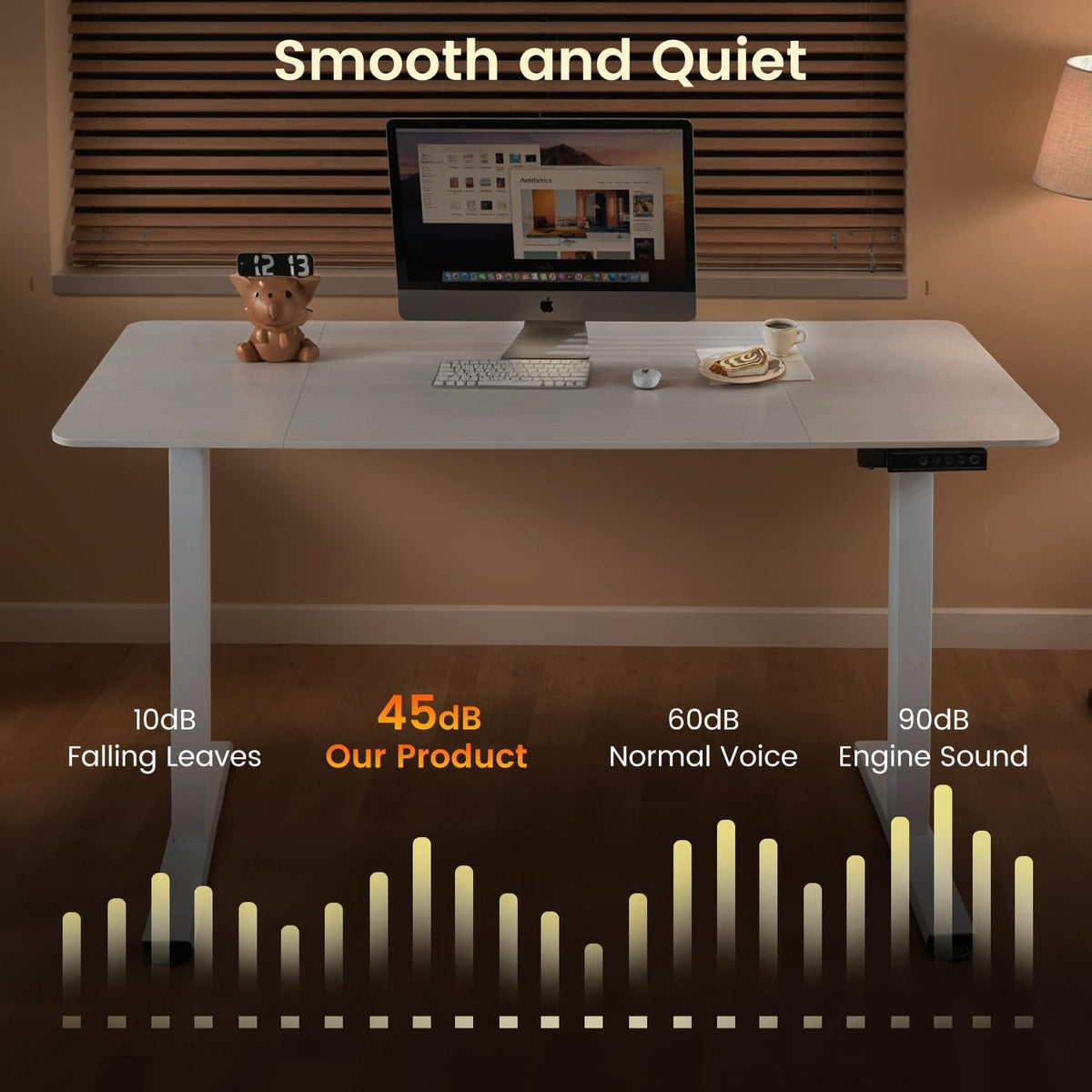 Electric Standing Desk, 120x60cm Height Adjustable Sit Stand Desk with Memory Function, Ergonomic Computer Desk for Home Office, Gaming Desk, Study Table with Hooks, White Frame Desktop