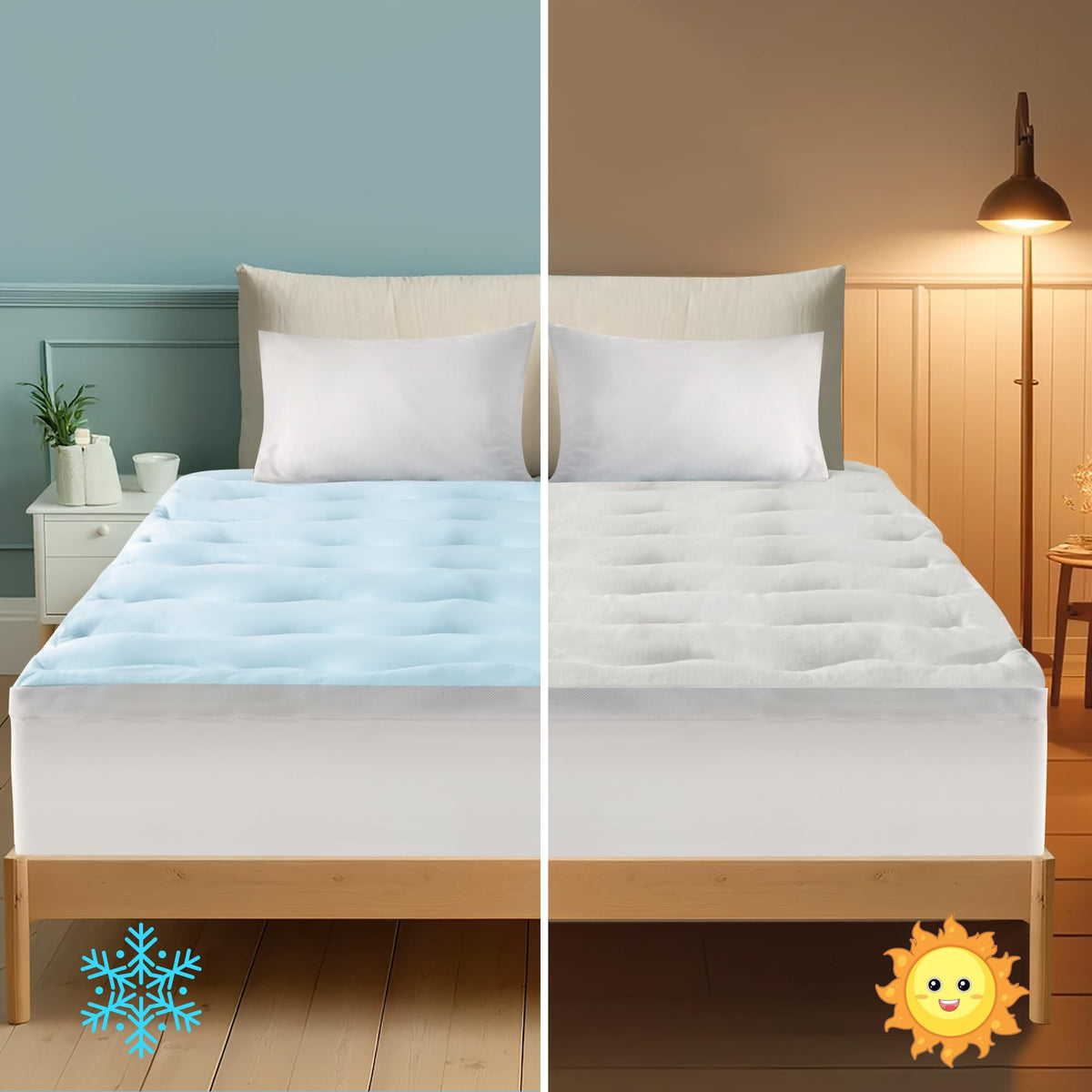 LINENOVA Reversible Cooling & Coral-Fleece Mattress Topper – 5 Sizes