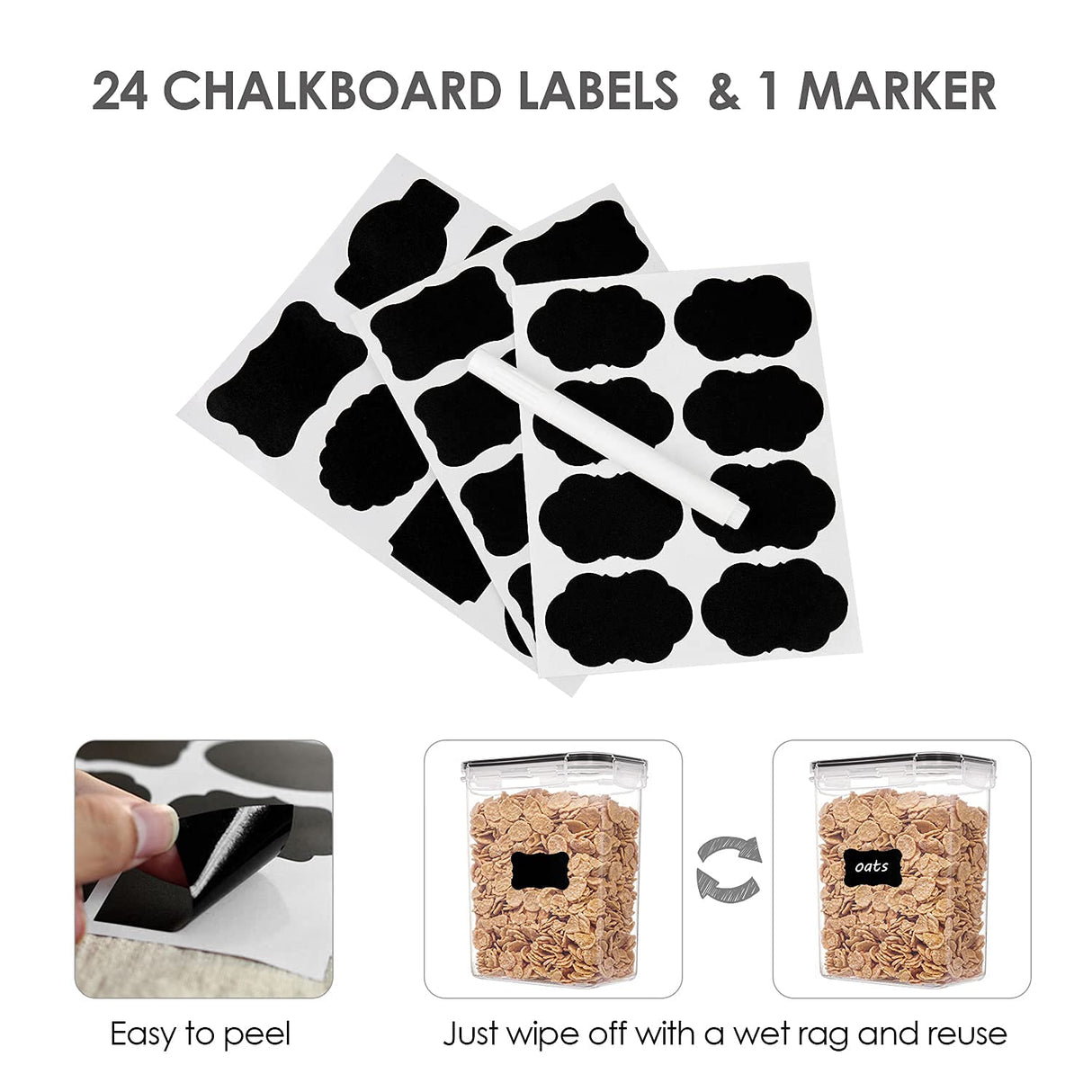 24pcs Airtight Food Storage Container Set, kitchen Storage & Organisation, BPA-Free Pantry Organiser Plastic Food Containers with Lids for Cereal, Flour and Sugar, Includes 24 Labels