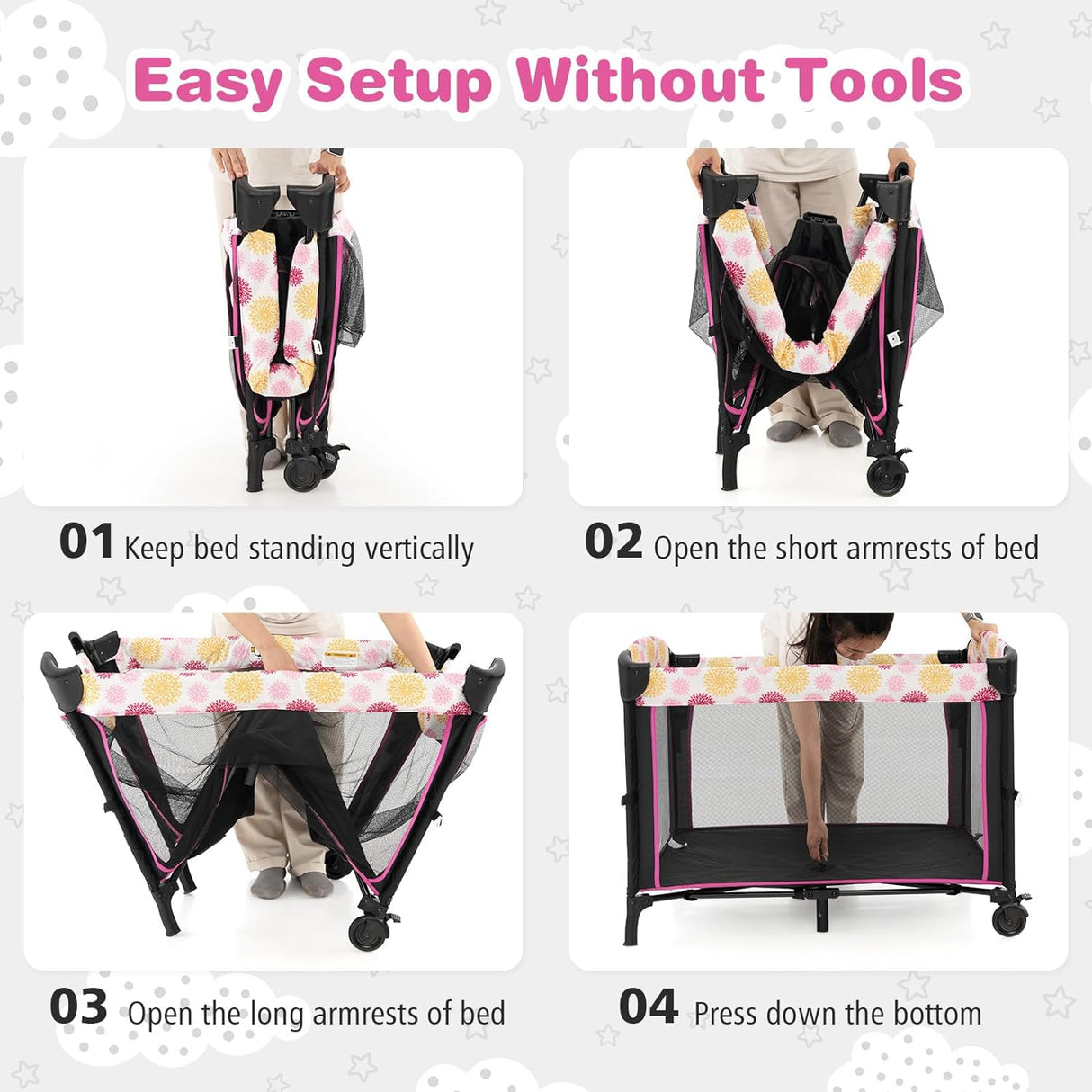 4-IN-1 Portable Travel Cot Portacot Baby Co Sleeper Bedside Bassinet Folding