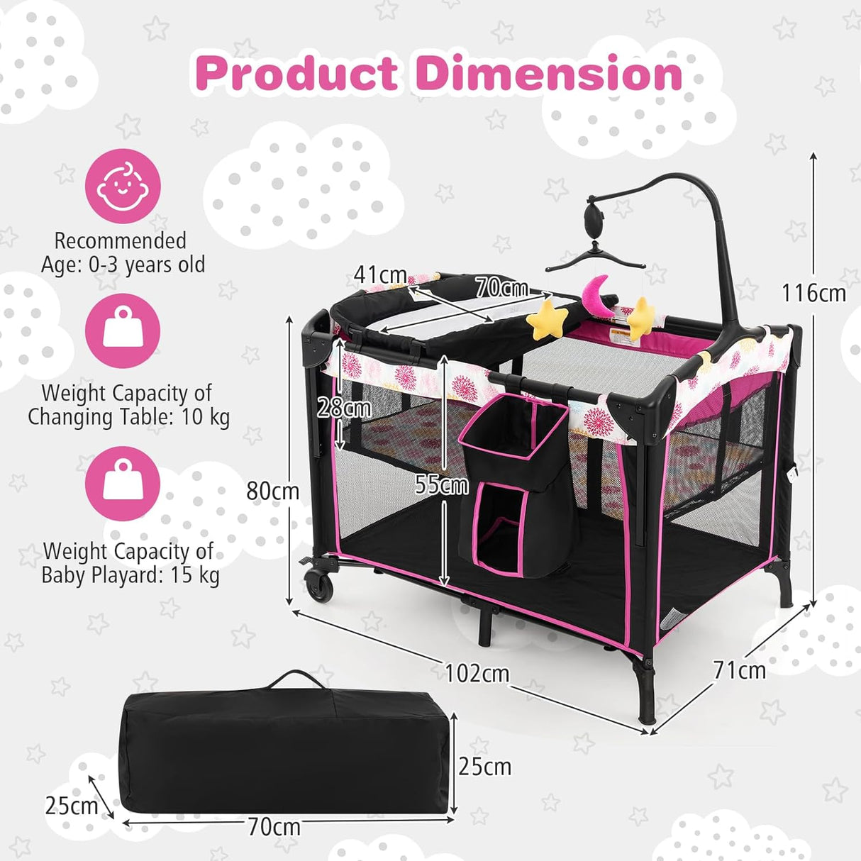 4-IN-1 Portable Travel Cot Portacot Baby Co Sleeper Bedside Bassinet Folding