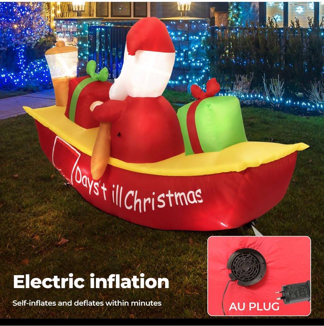 Christmas Inflatable Santa Clau Boat Xmas Indoor Decorations with LED Lights,Fast Self-Inflatable and deflatable,Waterproof Home Garden Holiday Party Outdoor Decor Red Colour 135cm x 210cm