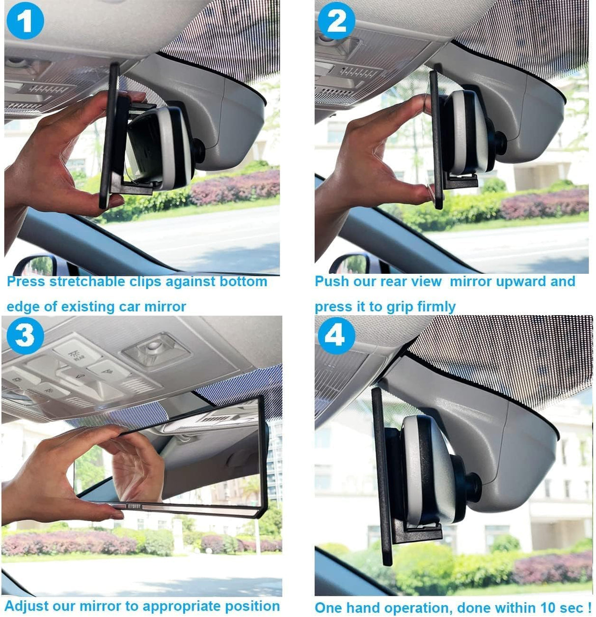 Rear View Mirror, Universal 12 Inch Interior Clip-on Panoramic Rearview Mirror for Car, HD Wide Angle Viewing Mirror to Reduce Blind Spot Effectively, Fits Most Car SUV Trucks – Clear