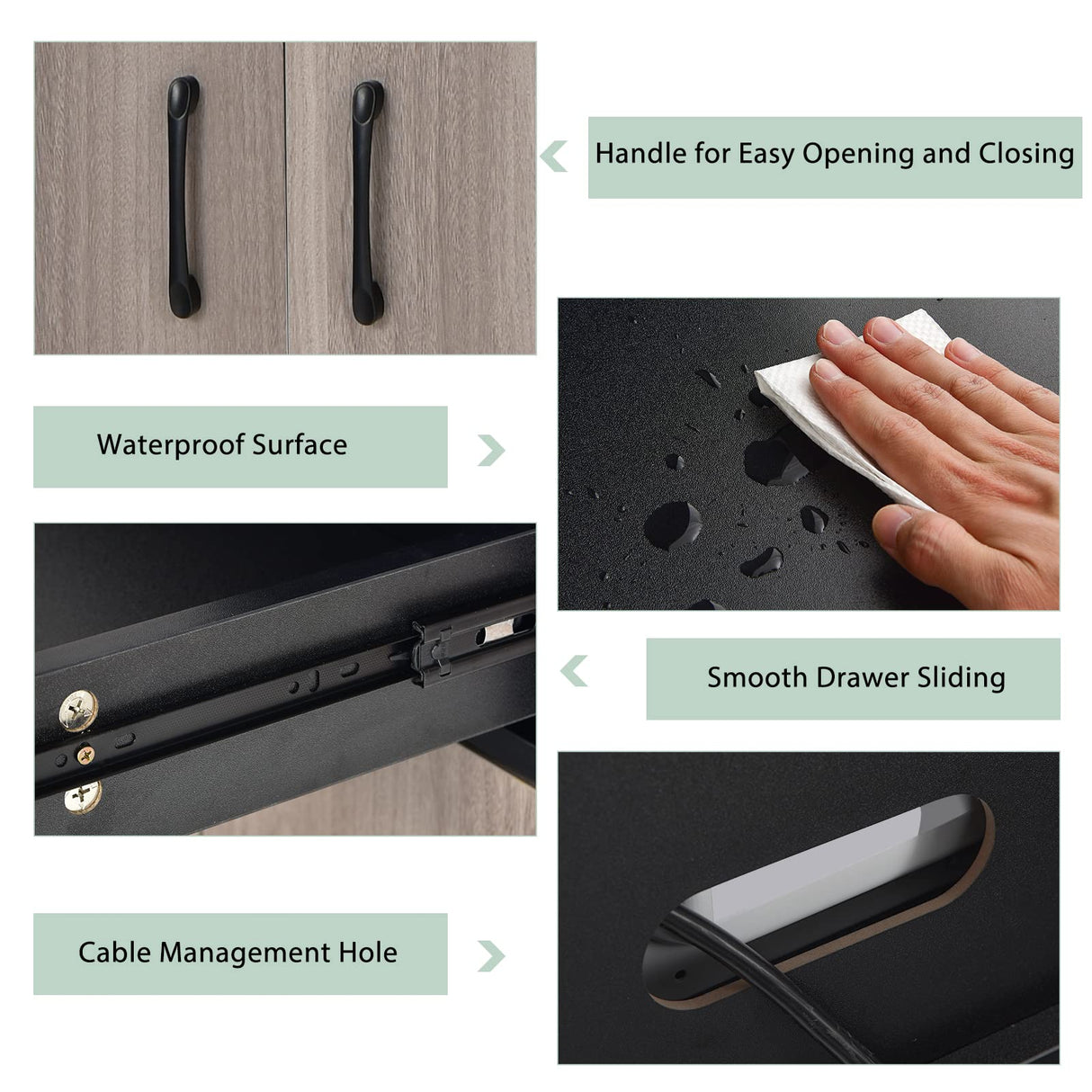 Kitchen Buffet Storage Cabinet, 3-Door Wood Tallboy with Drawer Spacious Countertop & Cable Hole, Freestanding Cabinet w/ 4 Adjustable Shelves for Kitchen Bathroom Living Room (Black)