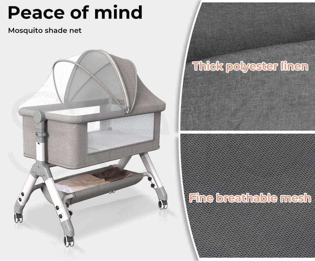 3-in-1 Baby Cot Bed Crib Bedding Set Bassinet Safety Fence Adjustable Beside Rails Babysitter Sleep