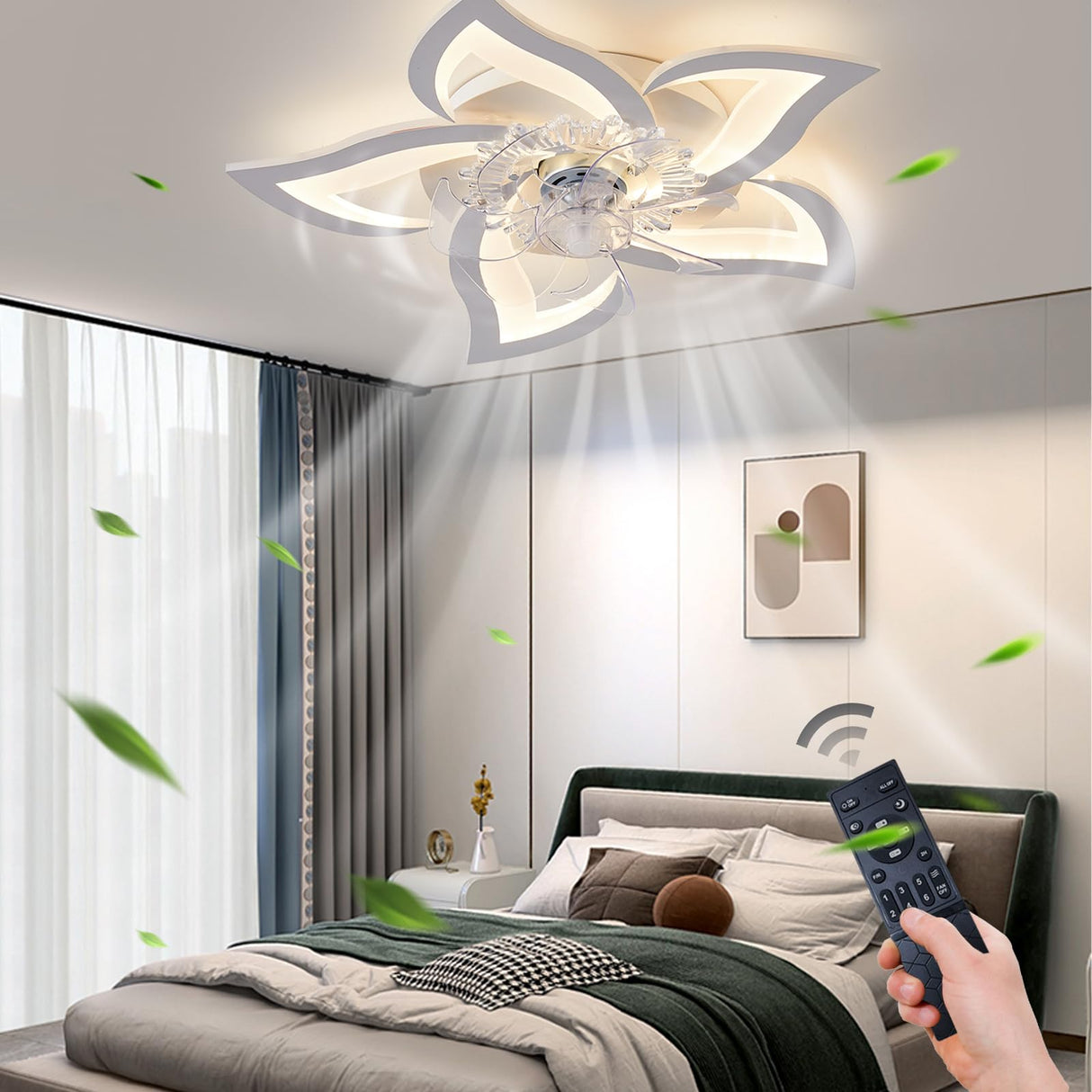 Ceiling Fan with Lights,27In Remote Control 3 Color temperatures,6 Gear Wind Speed Fan Light,Ceiling Lights with Fan for Bedroom,Childrenās Room and Dining Room (White)