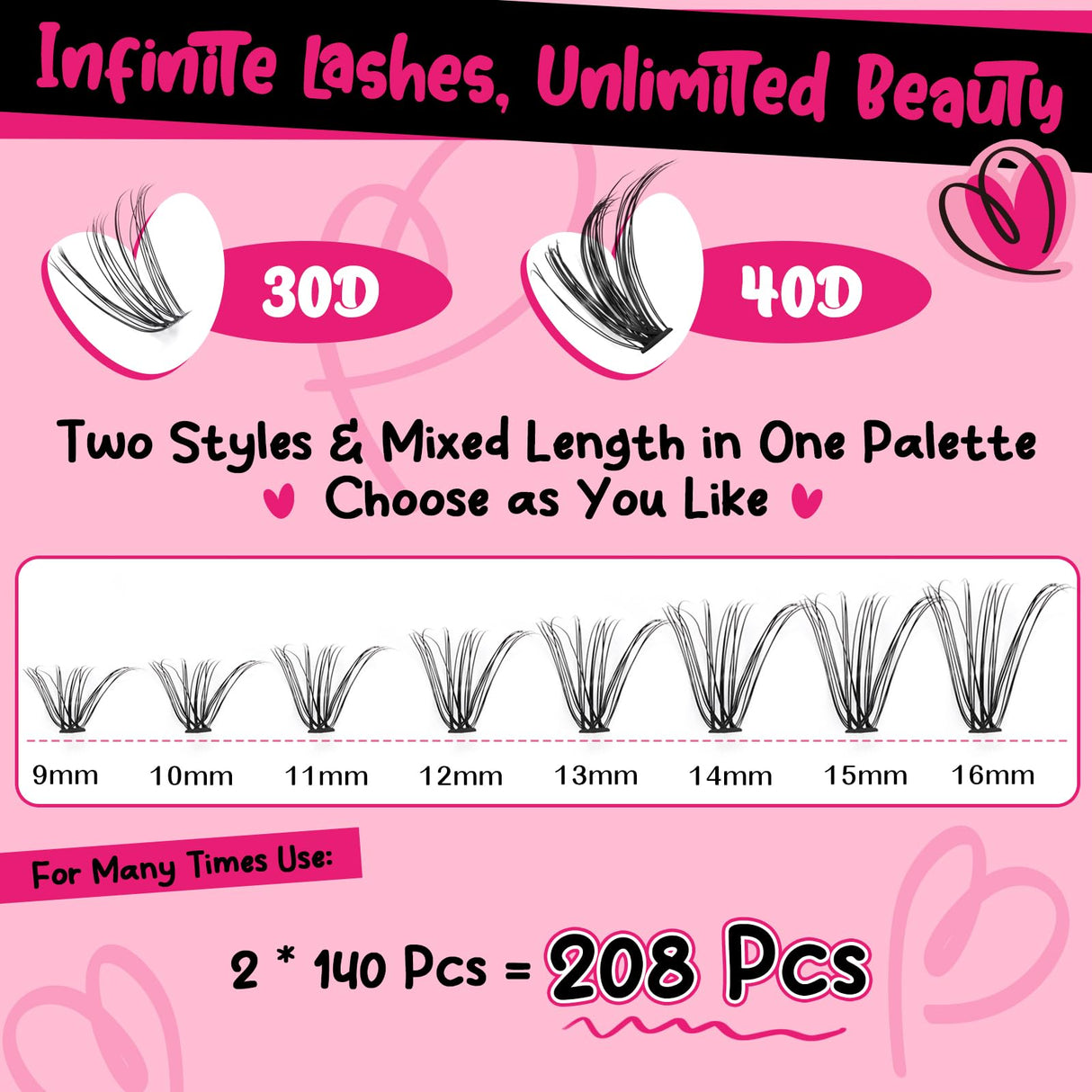 ๐ท๐น๐ถ DIY Lash Extension Kit 280Pcs Lash Clusters Eyelash Extension Kit with Lash Bond and Seal Lash Applicator Individual Lashes Kit Eyelash Brush DIY Various Styles Easy to Apply at Home(30D+40D-9-16mix Kit)