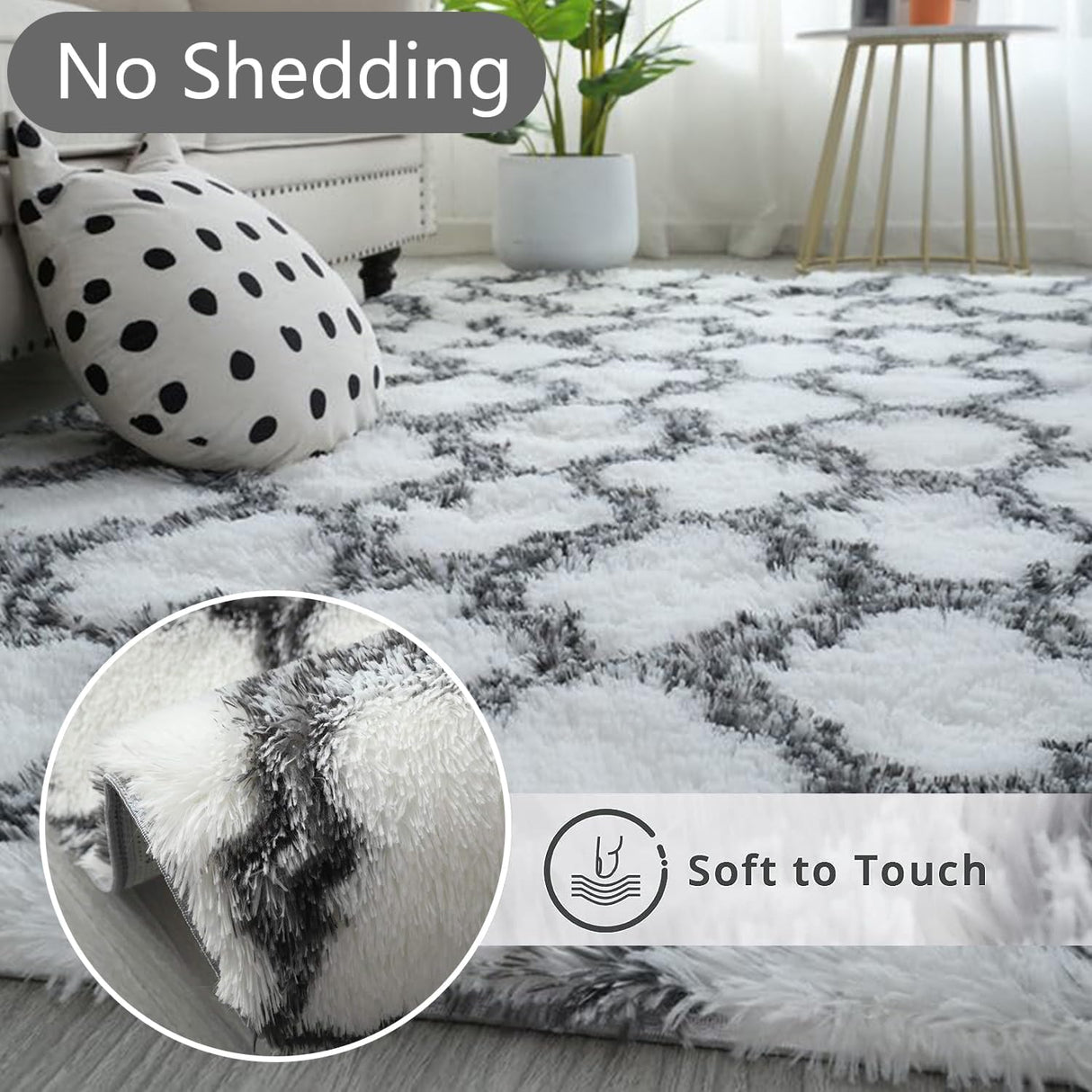 LLarge Area Rugs for Living Room, Ultra Soft Indoor Modern Fluffy Bedroom Carpets, Washable Furry Throw Rugs Area Carpets for Children Bedroom Home Decor Nursery Rug (White/Black, 200 x 300 CM)