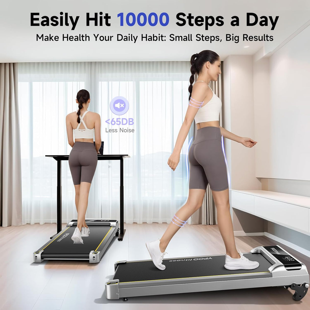 YPOO Walking Pad with Incline up to 6%, Treadmill for Home with LED Display, 136KG Portable Installation-Free Under Desk Treadmill with APP, Easy to Store Running Walking Machine