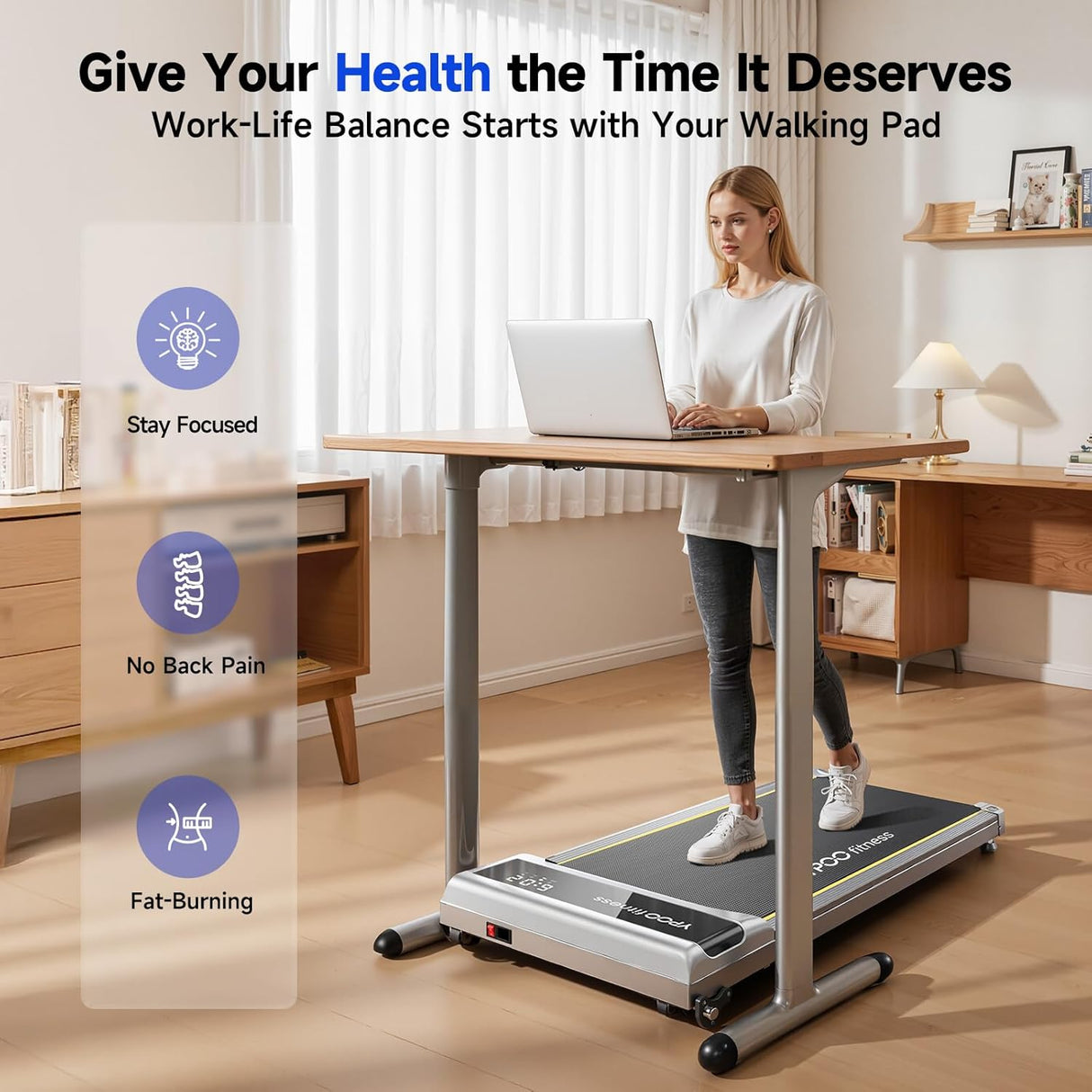 YPOO Walking Pad with Incline up to 6%, Treadmill for Home with LED Display, 136KG Portable Installation-Free Under Desk Treadmill with APP, Easy to Store Running Walking Machine