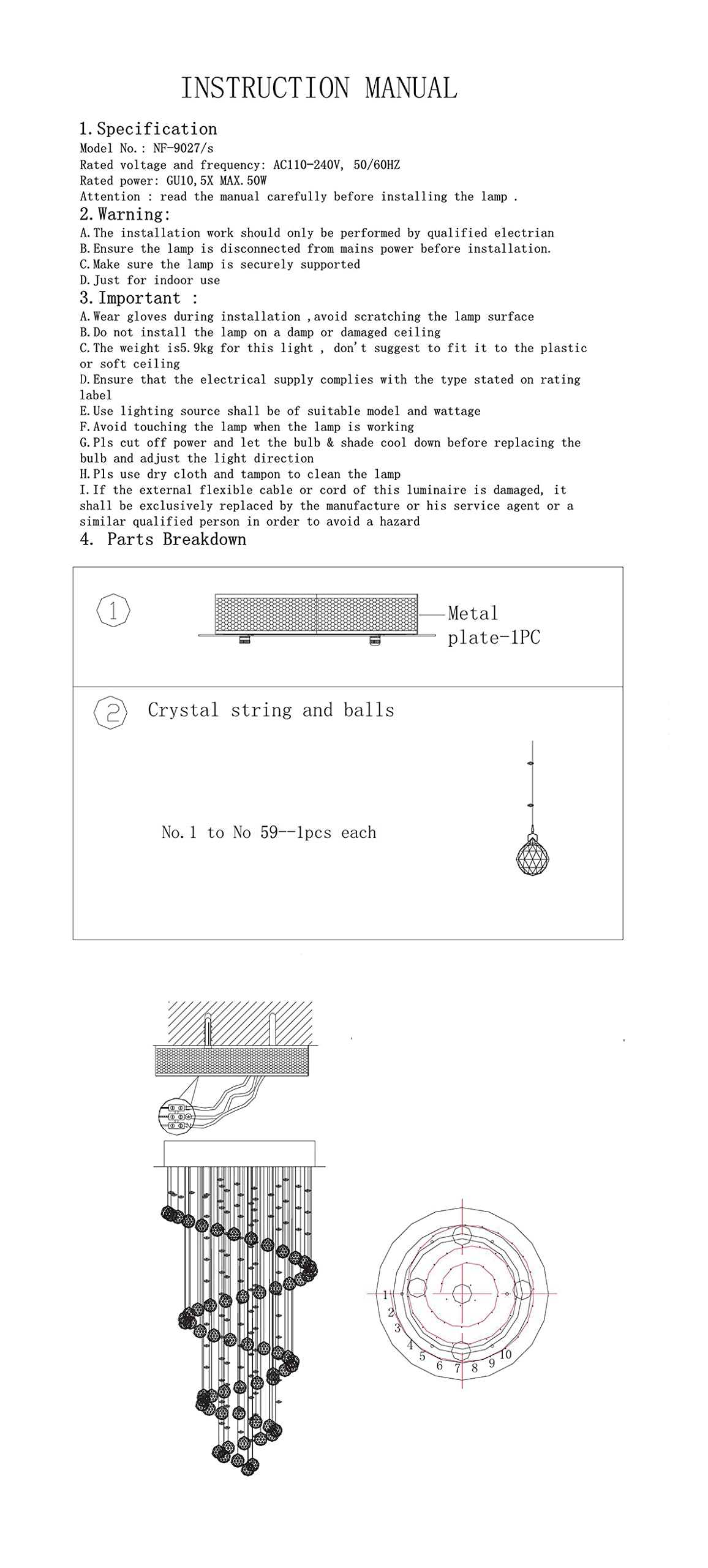 Elegant Spiral Crystal Chandelier Lights, Clear K9 Crystal Raindrop LED Ceiling Lights Chrome Flush Mount Pendant Lamp Fixture for Livingroom Dining Room Hallway Stairway Foyer D40cm H80cm A1A9