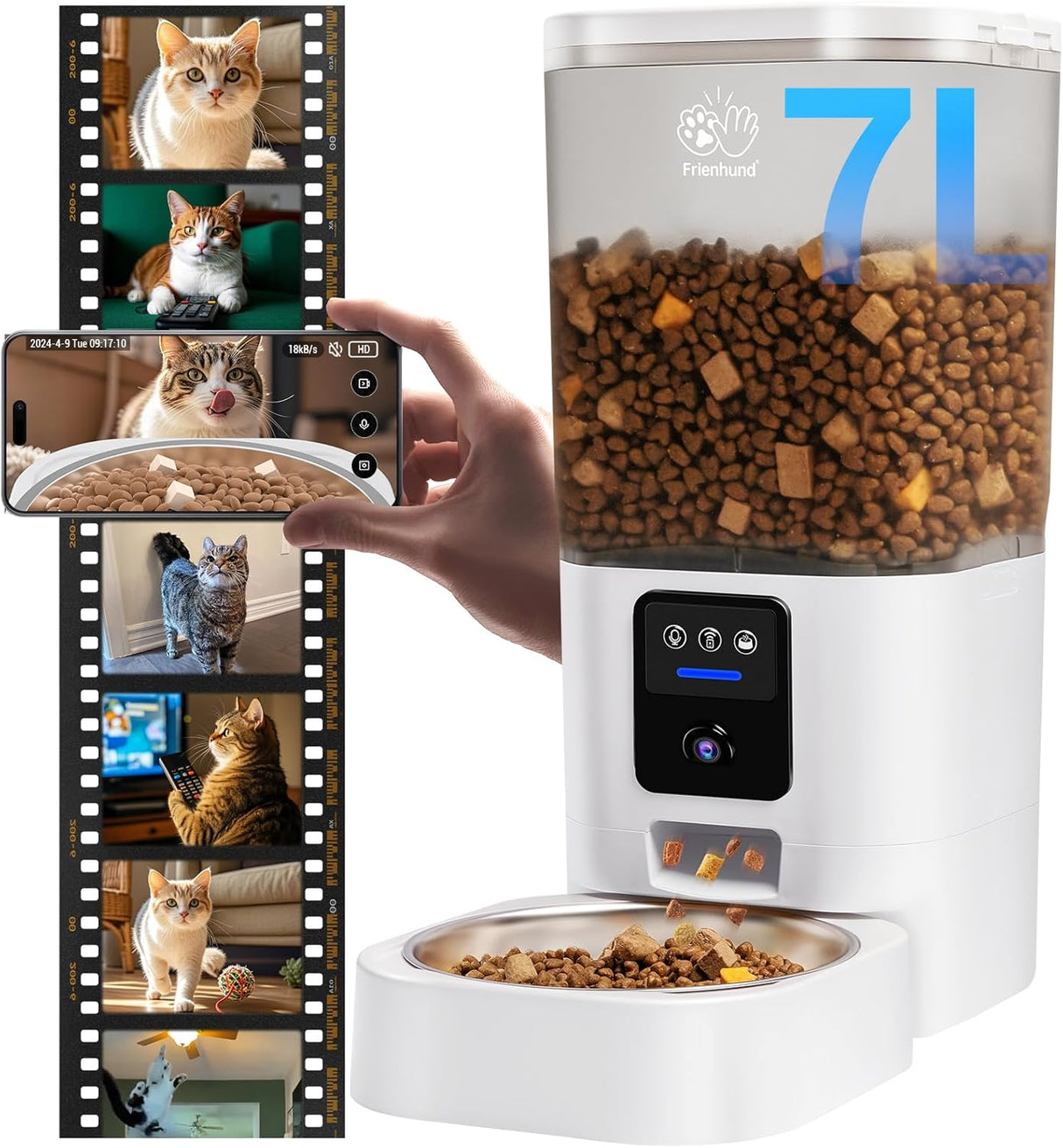 Frienhund Automatic Cat Feeder with 2K Camera: 5G WiFi Automatic Dog Feeder with Night Vision,Cat Food Dispenser with 7L Large Food Storage Container for Multiple Pet,Detachable for Easy Clean -29 Cup