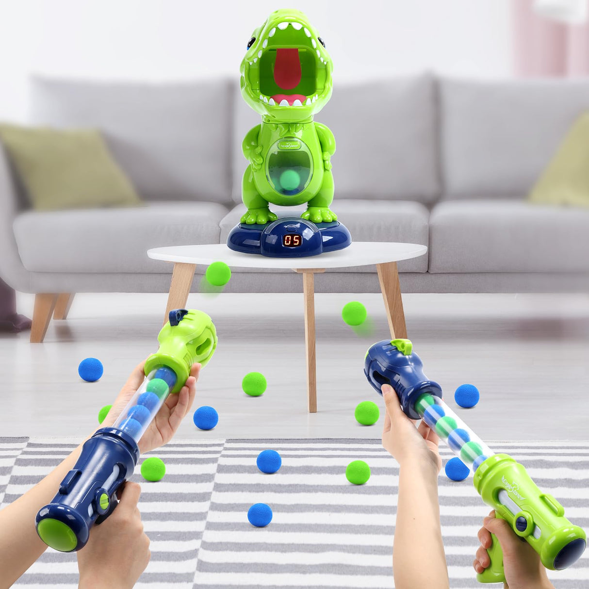 Movable Dinosaur Shooting Toys for Kids,Electronic Target Shooting Games with 2 Pump Gun,48 Balls Party Favor Toys with Score Record, LED & Sound, Dino Toys Boys and Girls