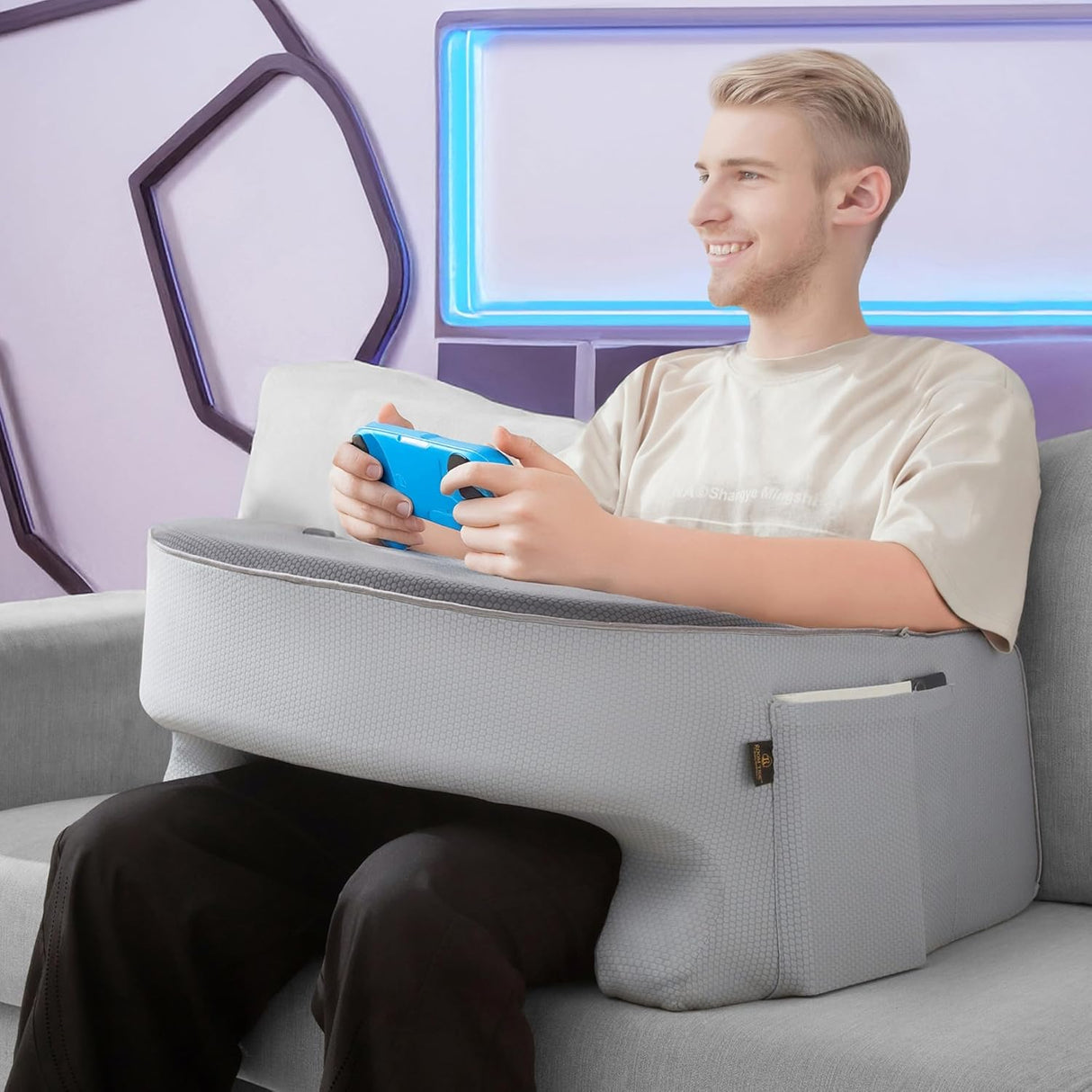 Lap Desk Pillow - Gaming Pillow, Reading Pillow, Laptop Desk for Bed, Couch Desk, Luxurious Lap Pillow Desk Supports Arms Shoulders Neck, Memory Foam