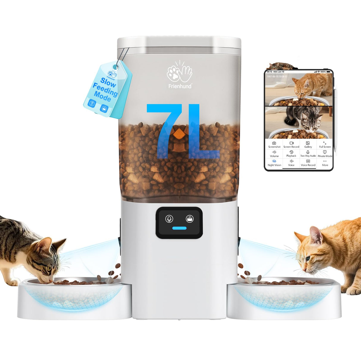 Frienhund Automatic Cat Feeder with 2K Camera: 5G WiFi Automatic Dog Feeder with Night Vision,Cat Food Dispenser with 7L Large Food Storage Container for Multiple Pet,Detachable for Easy Clean -29 Cup
