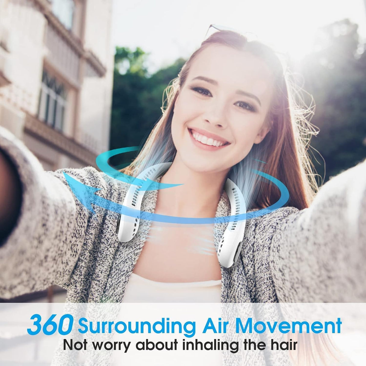 Neck Fan, Portable Hanging Neck Fan, Bladeless Mini Neck Fan with 360° Airflow, 3-Speed Hands-Free Personal Fan Rechargeable Wearable Fan Cooling Quiet for Home Office Travel Sports Outdoor