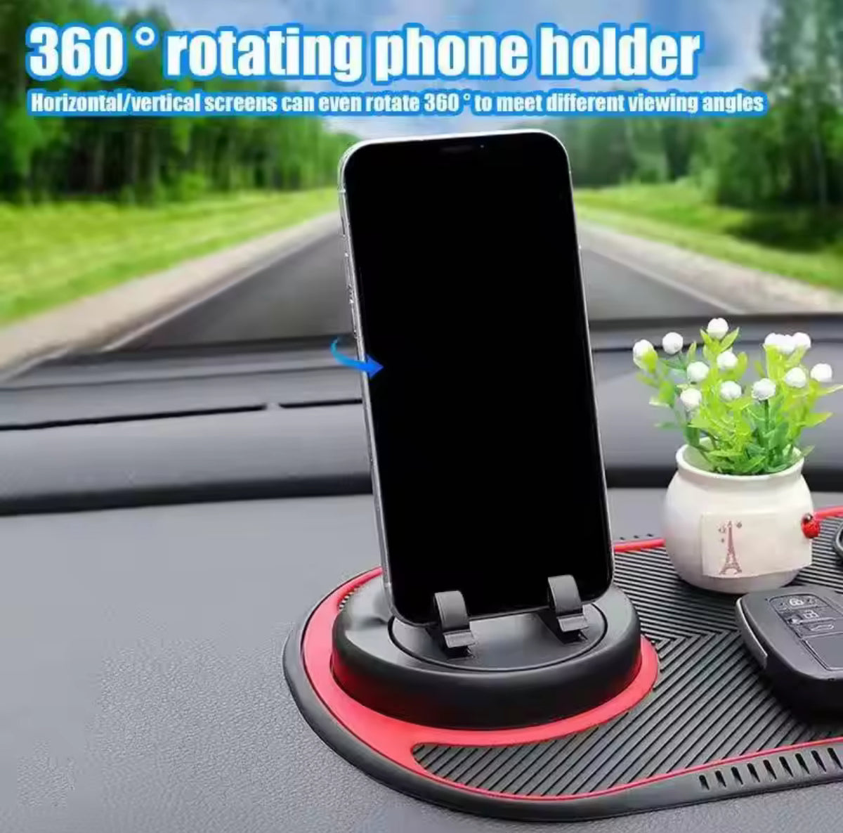 Anti-Slip Car Dashboard Organiser with Rotating Phone Holder