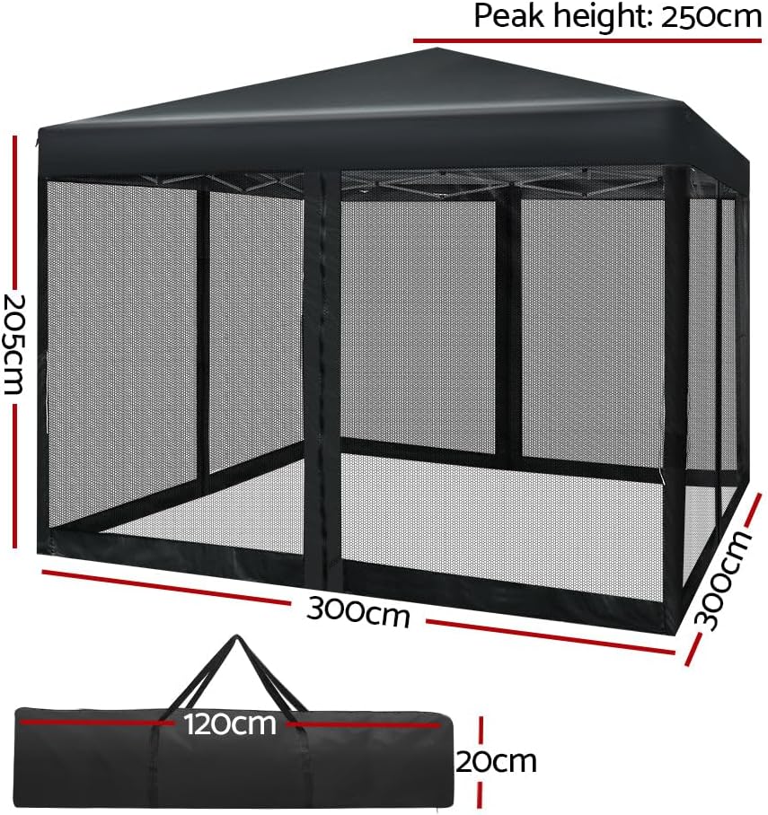 3 x 3 m Pop-Up Gazebo with Mesh Walls – 3 Colours