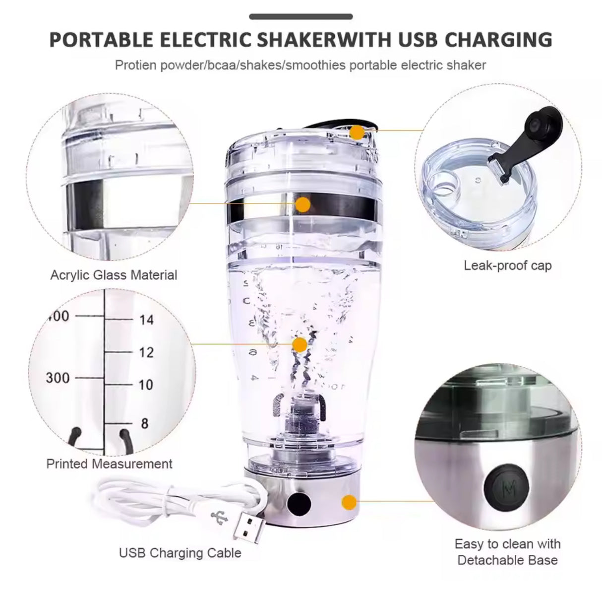 450ML Electric Protein Shaker USB Shaker Bottles Milk Coffee Blender Water Bottle Movement Vortex Tornado