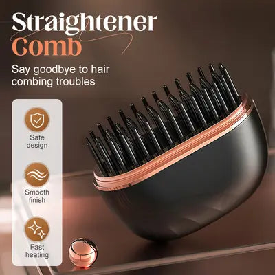 Mini Electric Heating Hair Straightener Brush Portable Hairdressing Tool Cordless Hair Straightener Comb Rechargeable