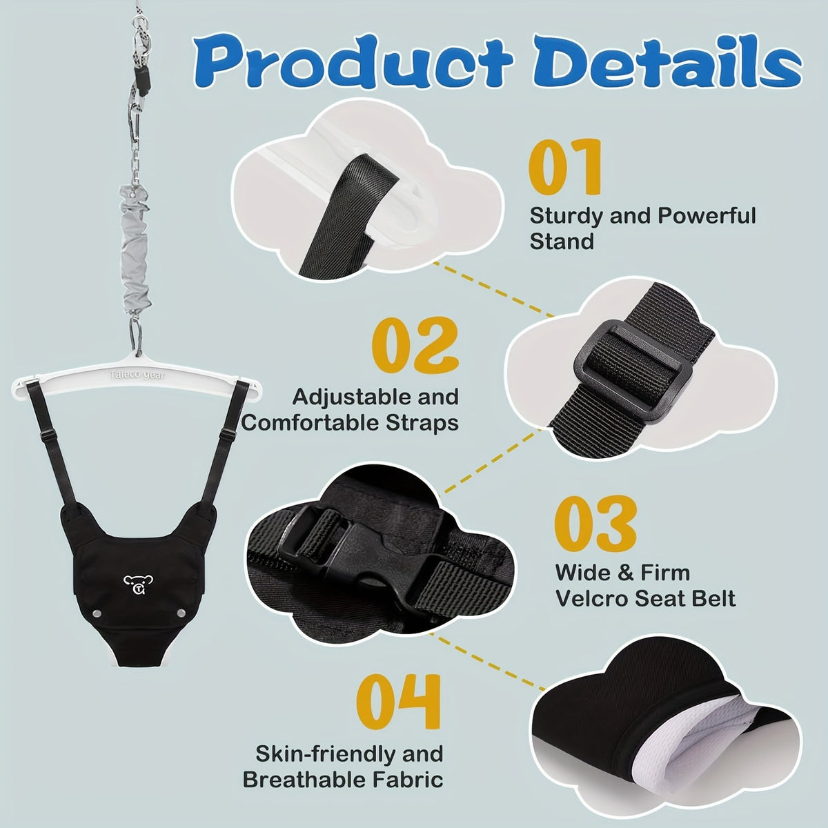 Baby Jumper with Ceiling Hook - Adjustable Indoor/Outdoor Activity for Small Spaces, 6-Month & Up