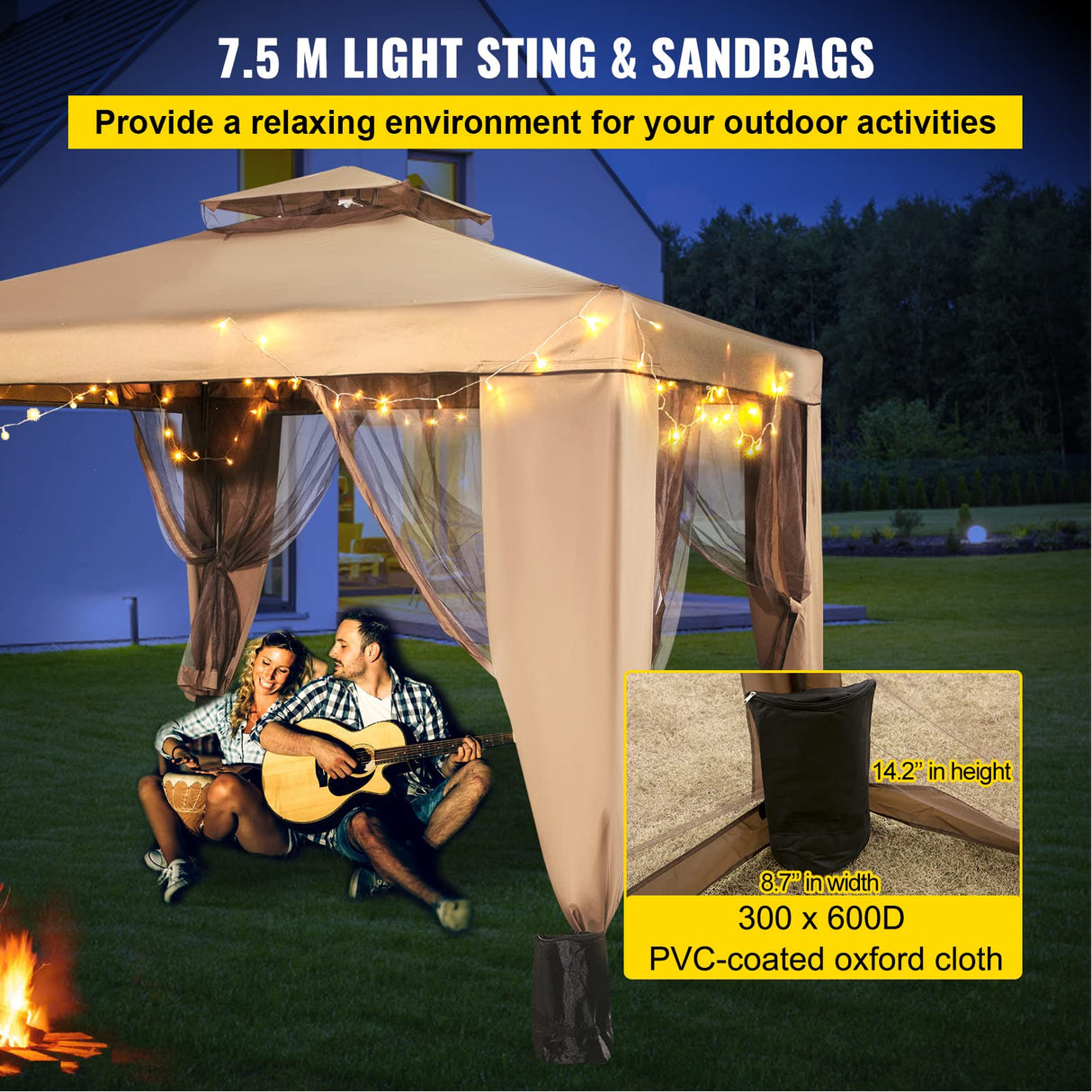Outdoor Canopy Gazebo Tent, Portable Canopy Shelter with 10'x10' Large Shade Space for Party, Backyard, Patio Lawn and Garden, 4 Sandbags, and Netting Included, Brown