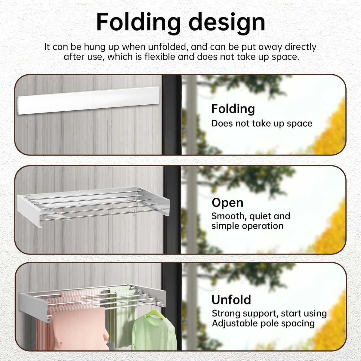 Roccar 80cm Folding Wall Drying Rack – 5 Aluminium Rods