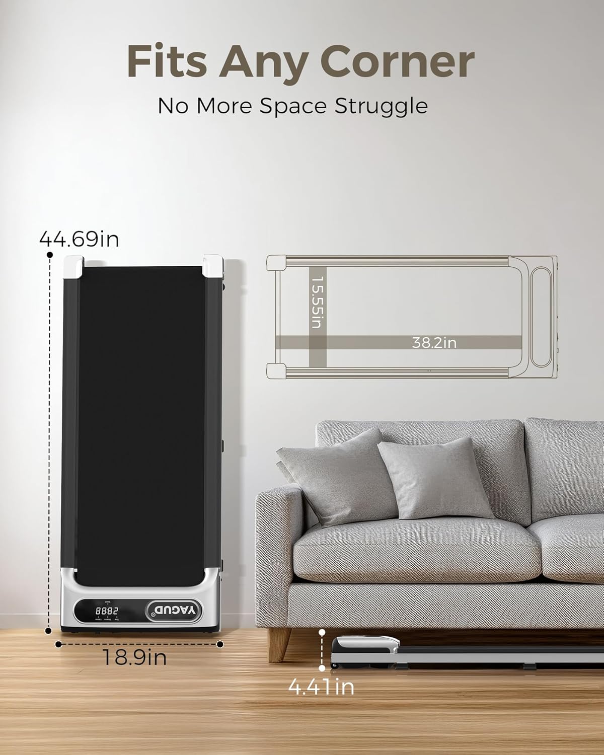 Walking Pad Treadmill, Under Desk Treadmill, 2.5HP Treadmills for Home with Remote Control & Led Display, Non-Slip, Compact Portable, Low Noise for Home/Office Fitness Exercise