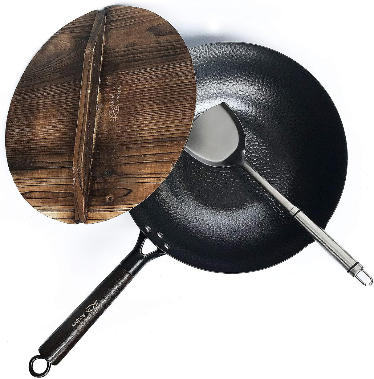 Carbon Steel Wok for Electric, Induction and Gas Stoves (Lid, Spatula and User Guide Video Included)