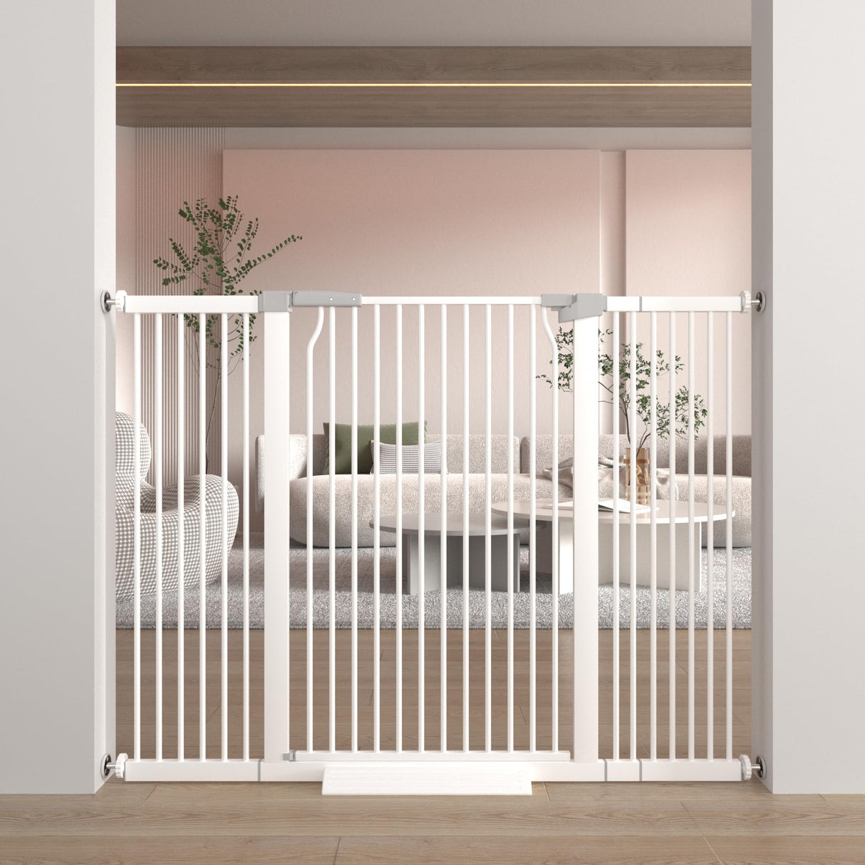 41" Extra Tall Baby Gate for Doorways and Stairs No Drill, Adjustable 29.9-40.9'' Auto Close Dog Gate Indoor, Pressure Mounted Walk Through Swing Wide Pet Gate, Tall Cat Gate with Expansion Kit, White