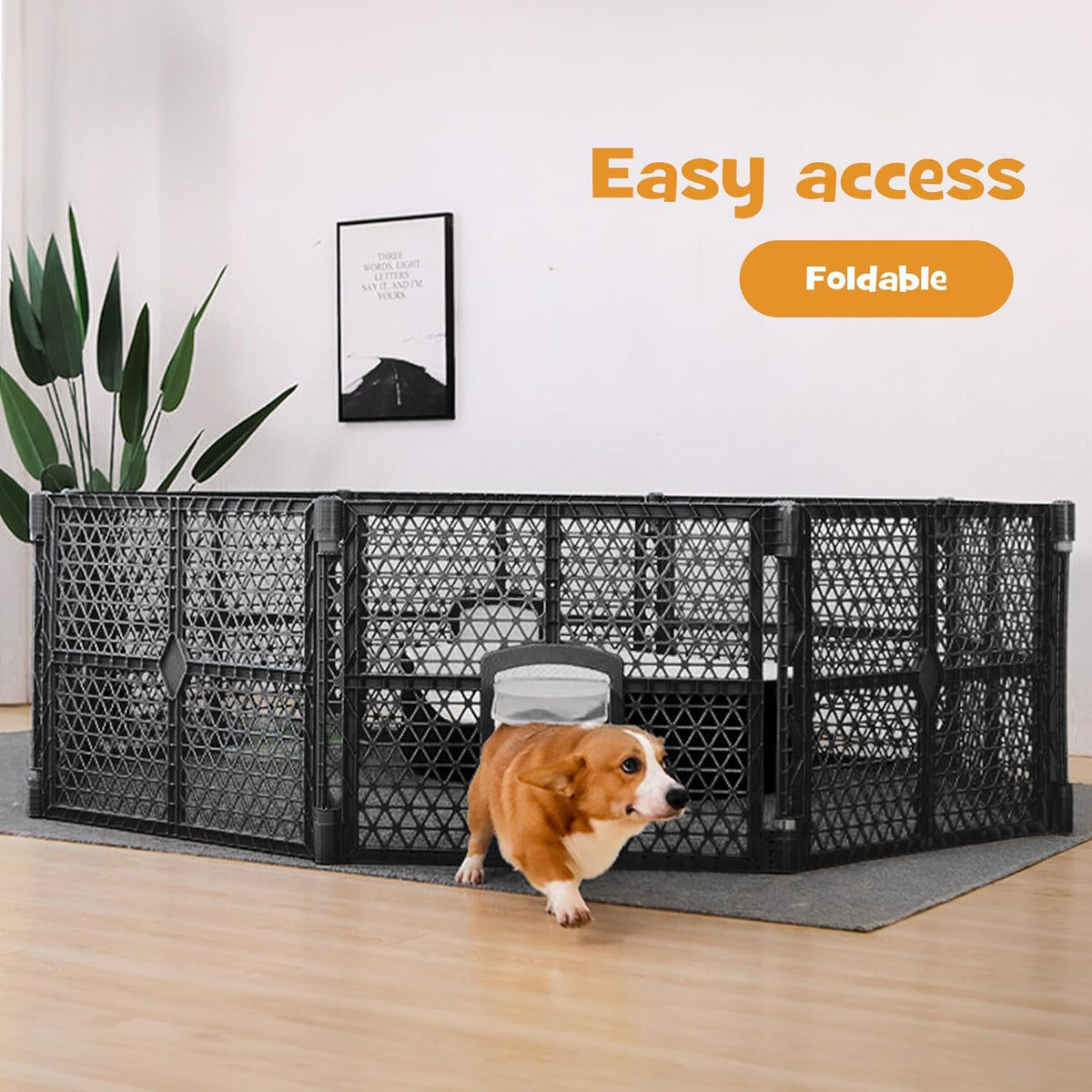 8-Panel Black Plastic Pet Playpen with Lockable Gate – 86 × 67 cm Panels