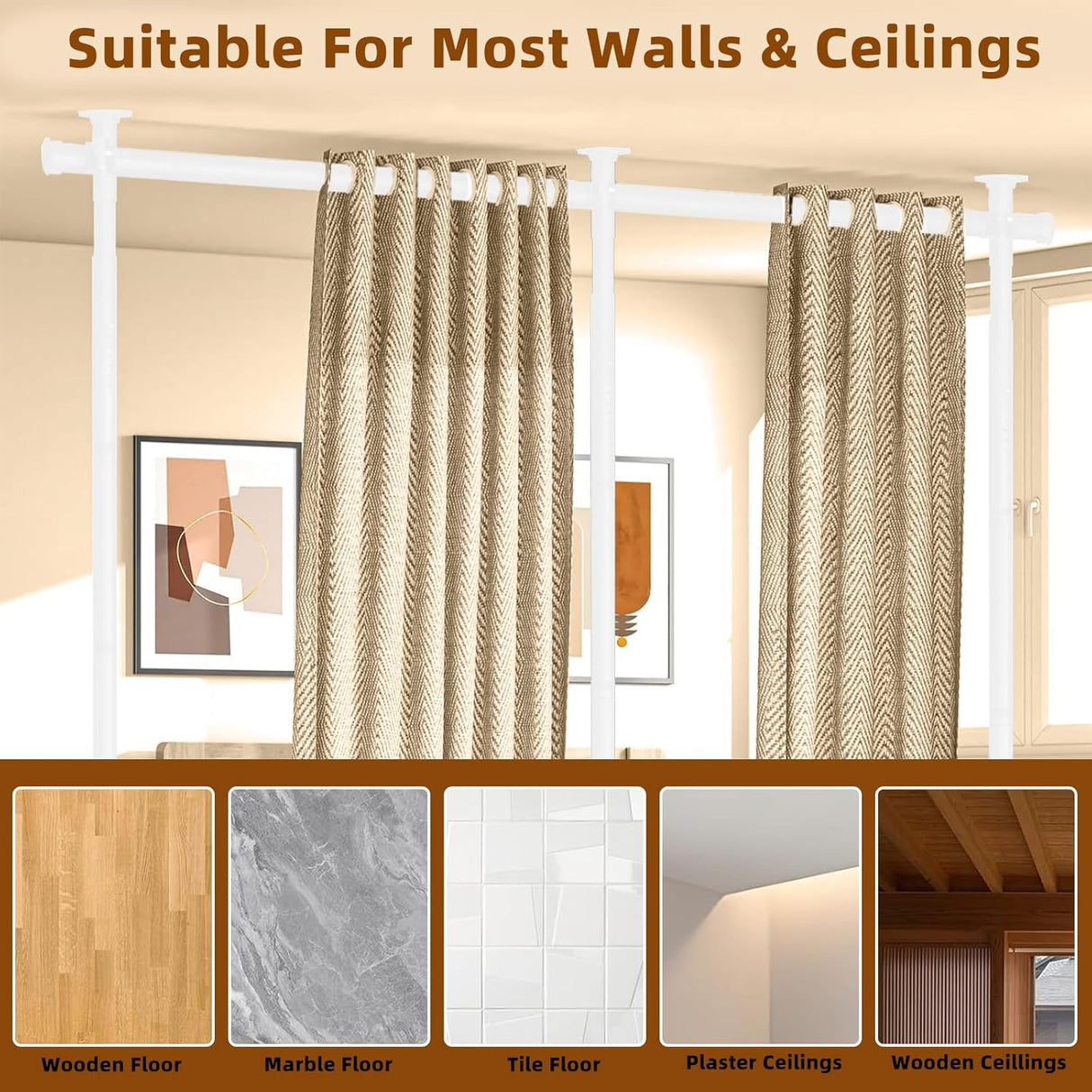 Room Divider Curtain Rod, No Drill Wall Divider for Room Separation122-305cm(H) /154-354cm(W) Adjustable Tension Rod, Heavy Duty Tension Curtain Rods for Bedroom, Living Room Or Studio