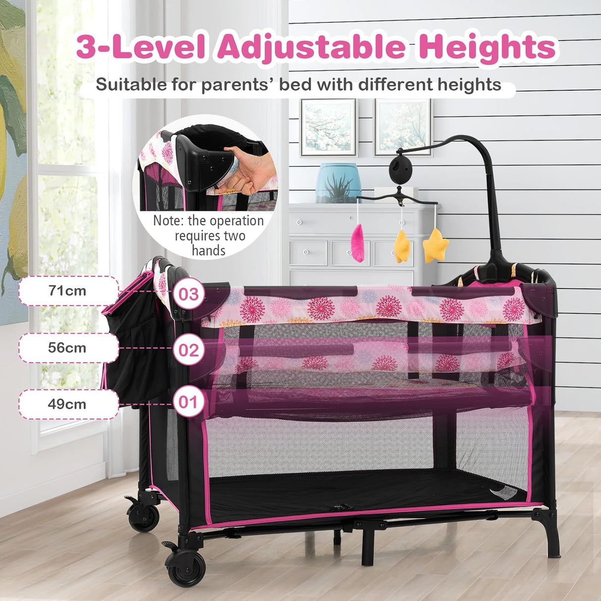 4-IN-1 Portable Travel Cot Portacot Baby Co Sleeper Bedside Bassinet Folding