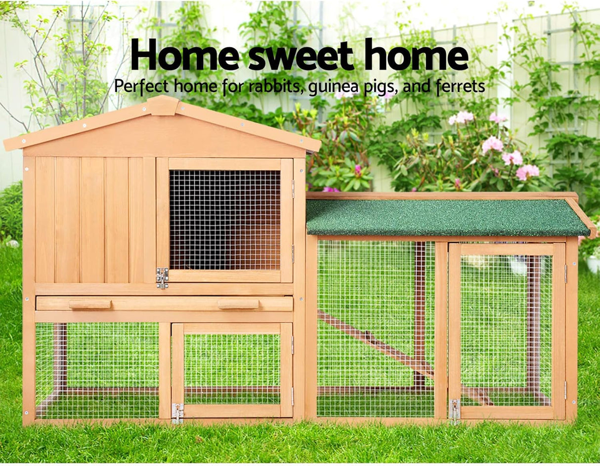 i.Pet Chicken Coop Large Rabbit Hutch, 138 x 49 x 85cm Coops Wooden Pet House Run Cage Walk in Guinea Pig Ferret Bunny Hen Chook, Outdoor Metal Door Roof Ladder Hatch Nestiong Box Farm