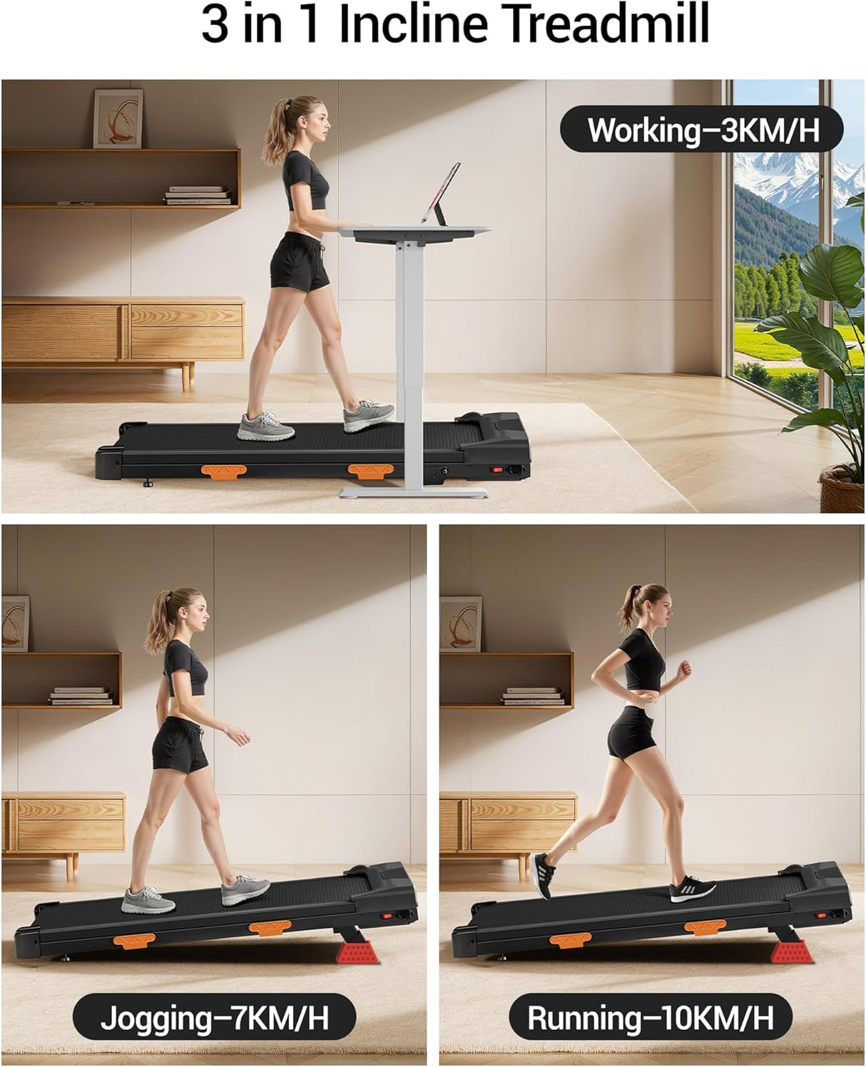 LONTEK 16% Incline Walking Pad Treadmills for Home, 3 in 1 PortableTreadmill with 150KG Weight Capacity, Under Desk Treadmill with 2.5HP Brushless Quiet