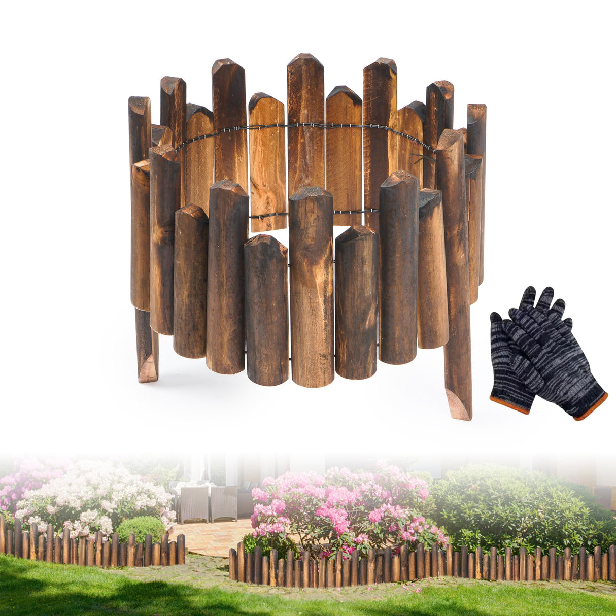Outdoor Garden Wooden Fence Flexible Decorative Mini Border Expanding DIY Edging Tree Fence for Landscape Yard Maintenance Lawn (Design 2)