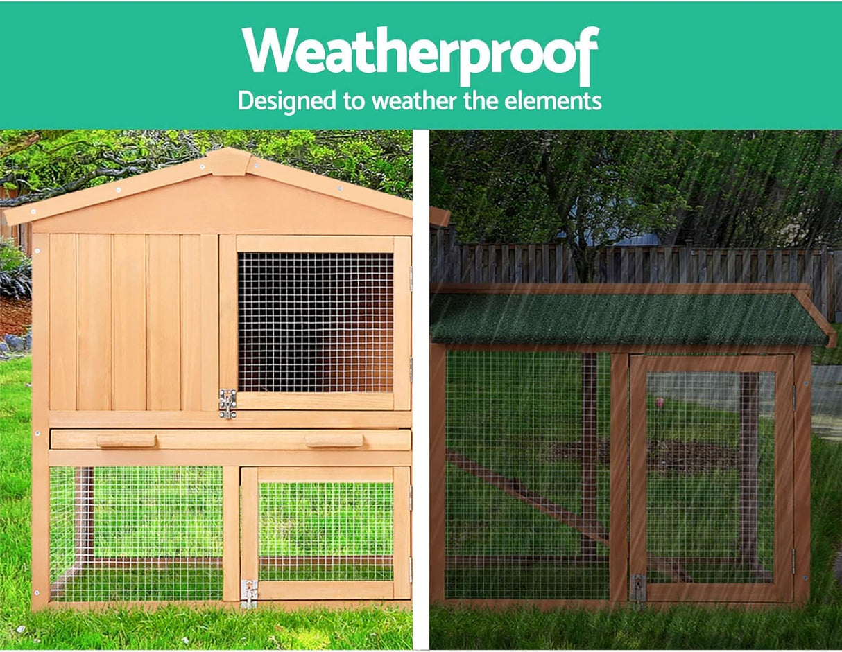 i.Pet Chicken Coop Large Rabbit Hutch, 138 x 49 x 85cm Coops Wooden Pet House Run Cage Walk in Guinea Pig Ferret Bunny Hen Chook, Outdoor Metal Door Roof Ladder Hatch Nestiong Box Farm