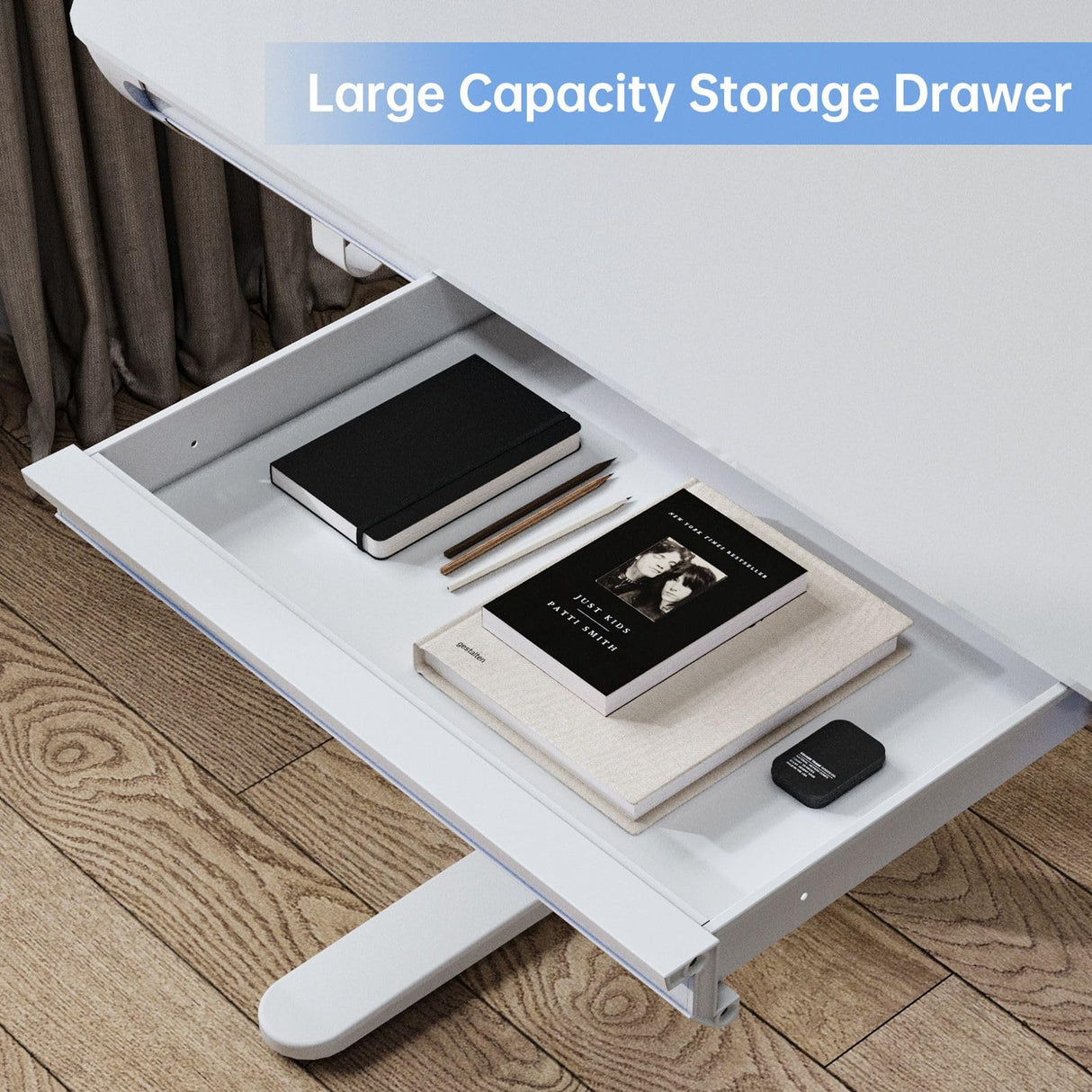 Electric Standing Desk Sit Stand Up Computer Table with Drawer Height Adjustable Motorised Rising Office Workstation Tempered Glass RGB LED Lights, USB& Type-C Charging Port White